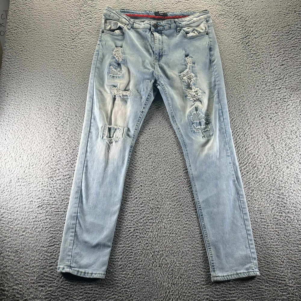 Public Supply Jeans Mens 38x32‎ Blue Cotton Denim Straight Distressed Stretch